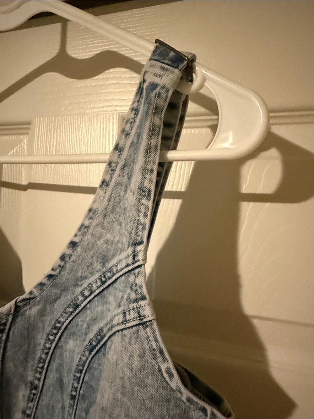 Light Blue Acid-Wash Denim Mini Dress with Front Zip - Picture 6 of 13